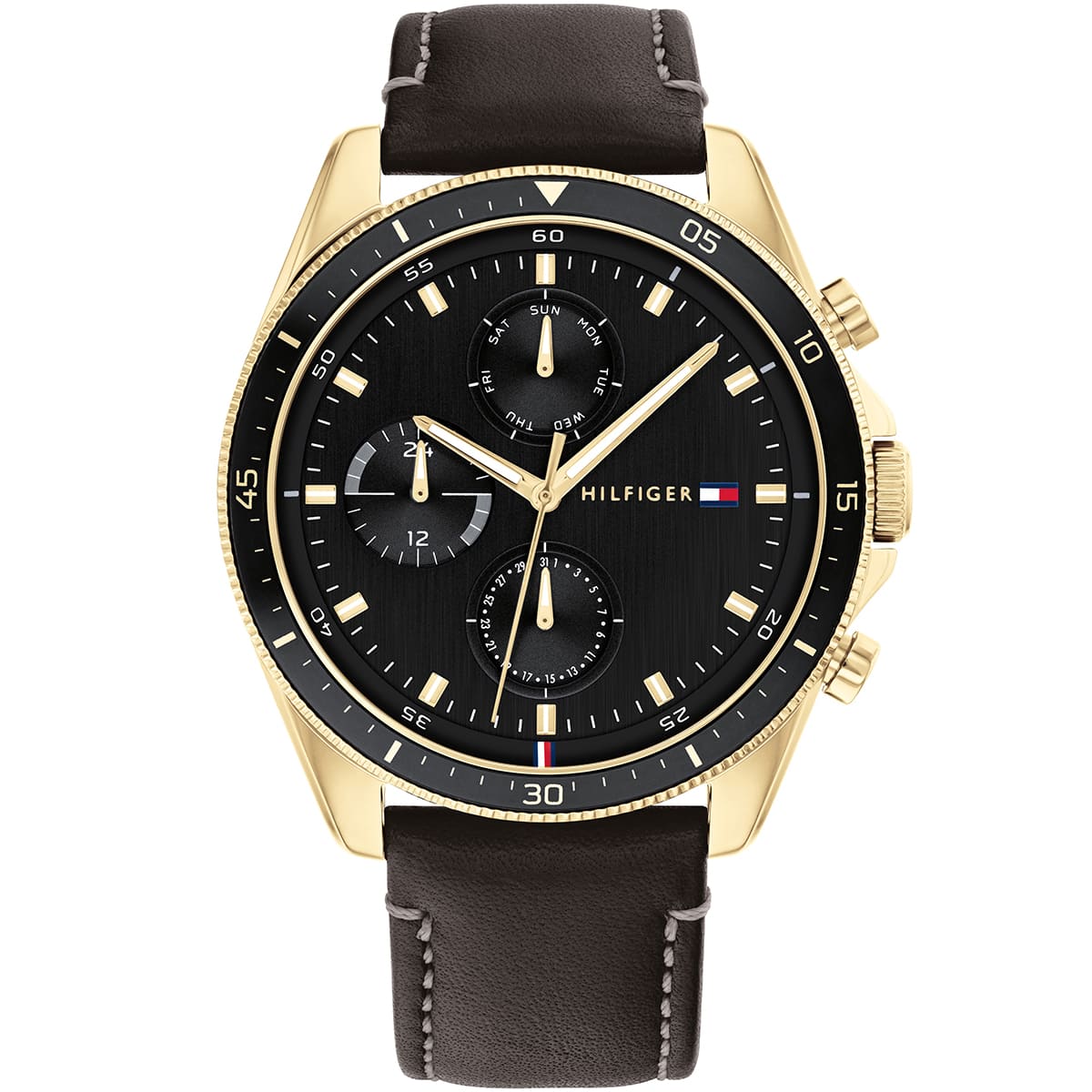 Tommy Hilfiger Black Leather Multi-function Men's Watch - 1791836